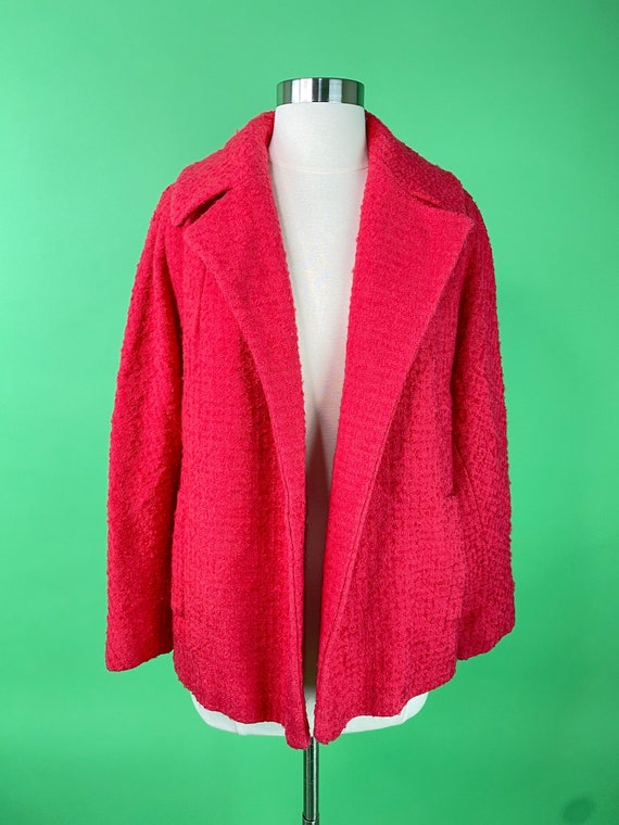 Vintage 1950s 60s Hot Pink Coat Medium Fuchsia Woo