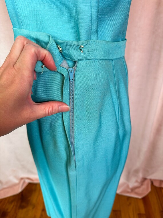 Vintage 1950s Turquoise Blue Skirt Suit Small Med… - image 7
