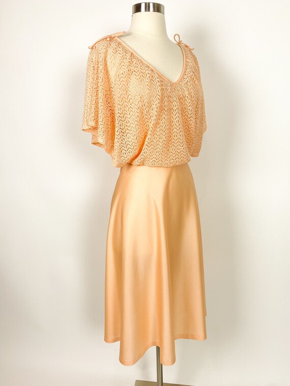 1970s 29W Orange Creamsicle Dress Crochet Top Gem