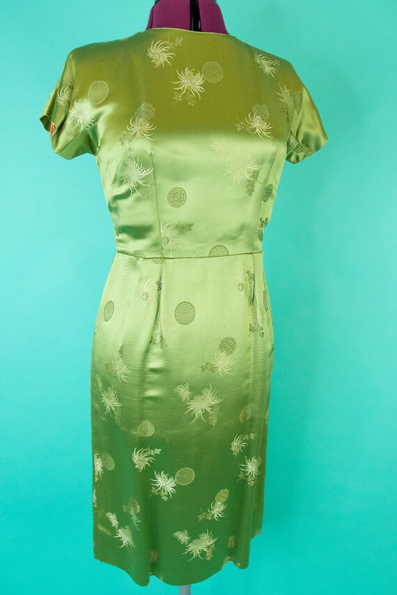 Vintage 1950s Green Asian Wiggle Dress - Green Sa… - image 2