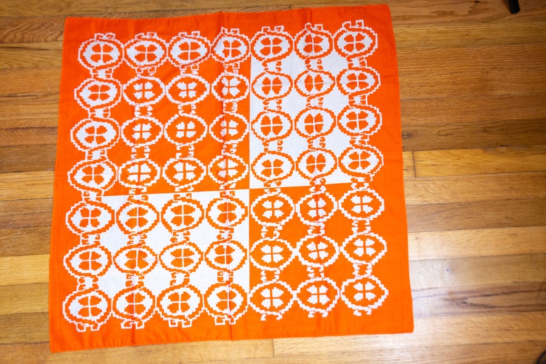 Vintage 1970s Orange Scarf Geometric Block Print image 10