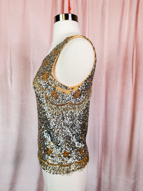 Vintage 1950s 60s Gold and Silver Sequin Beaded S… - image 10