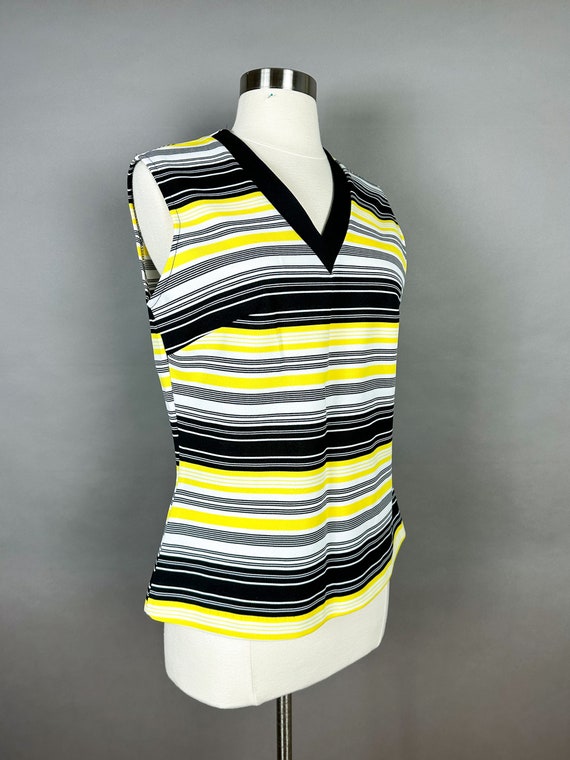 1970s Yellow Black Striped Sleeveless Top Large - image 2
