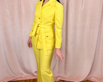 Vintage 1970s Yellow Western Suit Womens Small