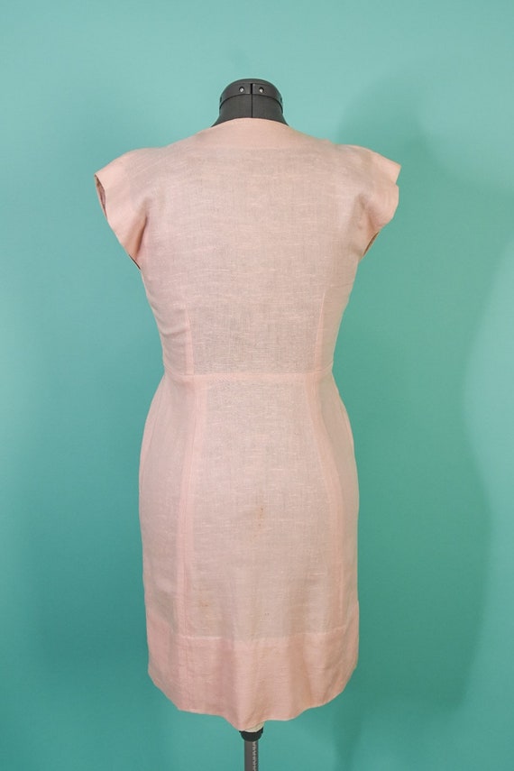 1940s 1950s 29W Medium Pink Linen Rayon Dress - image 5