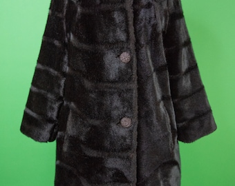 Vintage 1950s 60s Faux Fur Coat Medium Large - Womens Coat