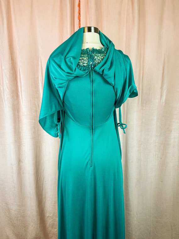 Vintage 1970s Turquoise Green Goddess Dress Small… - image 7