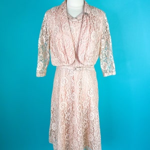 Vintage 1950s Pink Lace Dress Set Medium 30 Waist