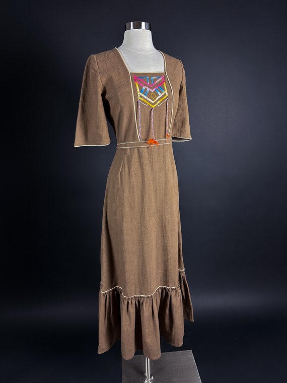 Late 1960s 70s Cotton Prairie Boho Dress XS Small… - image 3