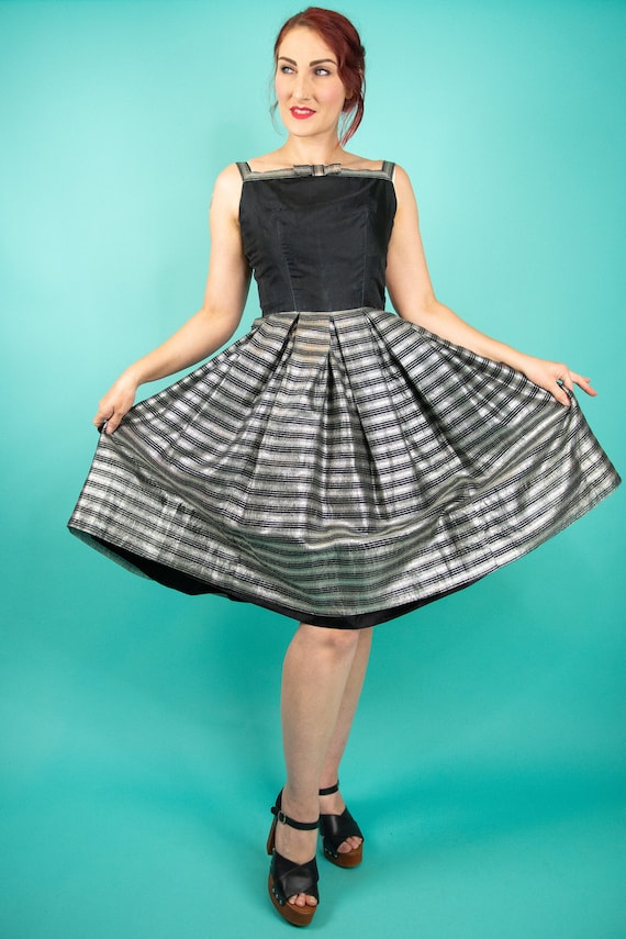 black 1950s swing dress polkadot swing LBD