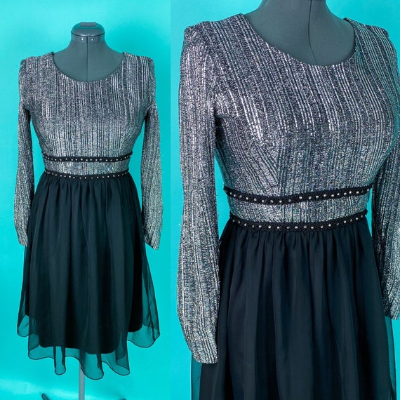 Vintage 1960s Dress Metallic Top with Chiffon - image 1