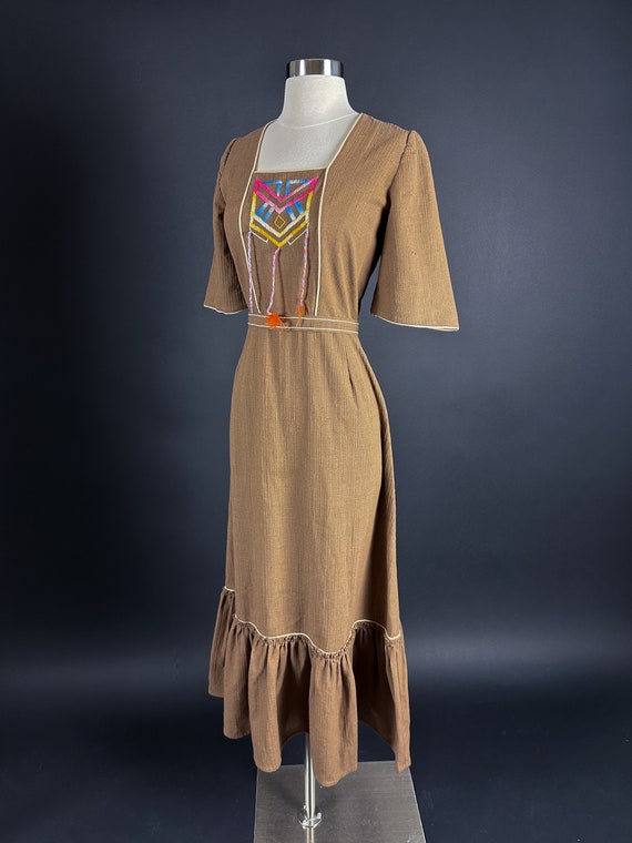 Late 1960s 70s Cotton Prairie Boho Dress XS Small… - image 4