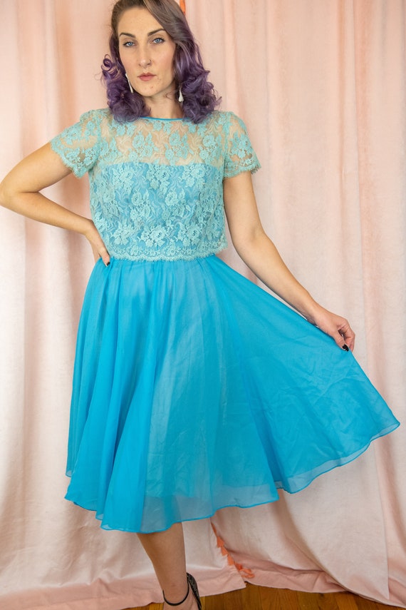 1950s Blue Dress - Blue Teal Dress - Small Medium