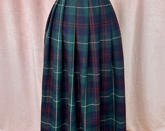Vintage 1970s Plaid Skirt Green Blue 28 29 Waist