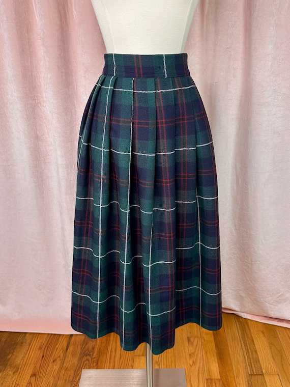 Vintage 1970s Plaid Skirt Green Blue 28 29 Waist