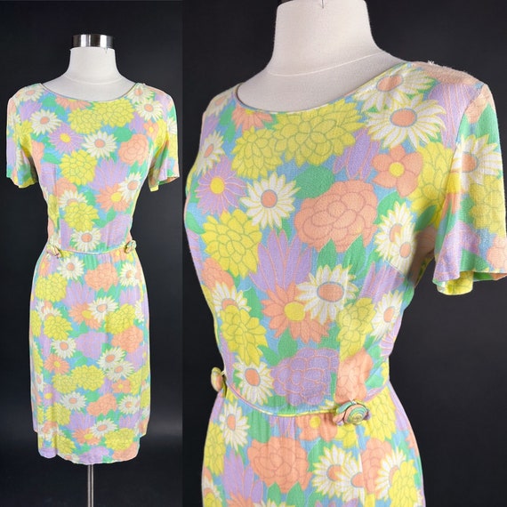 1950s 60s Vibrant Floral Dress Small Medium