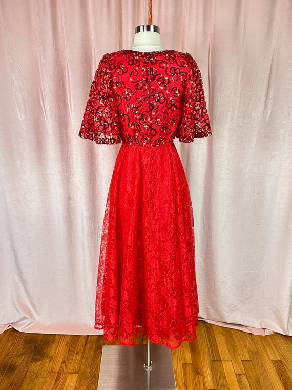 Vintage 1960s 70s Red Lace Sequin Dress 24 26 28 … - image 5