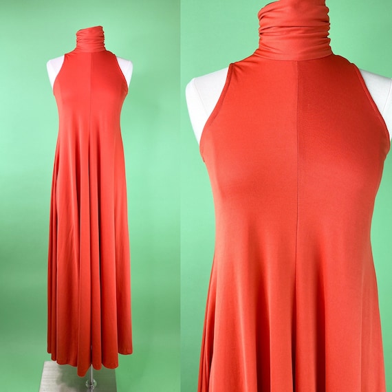 Vintage 1970s Orange Tent Dress Trapeze Dress - Sm