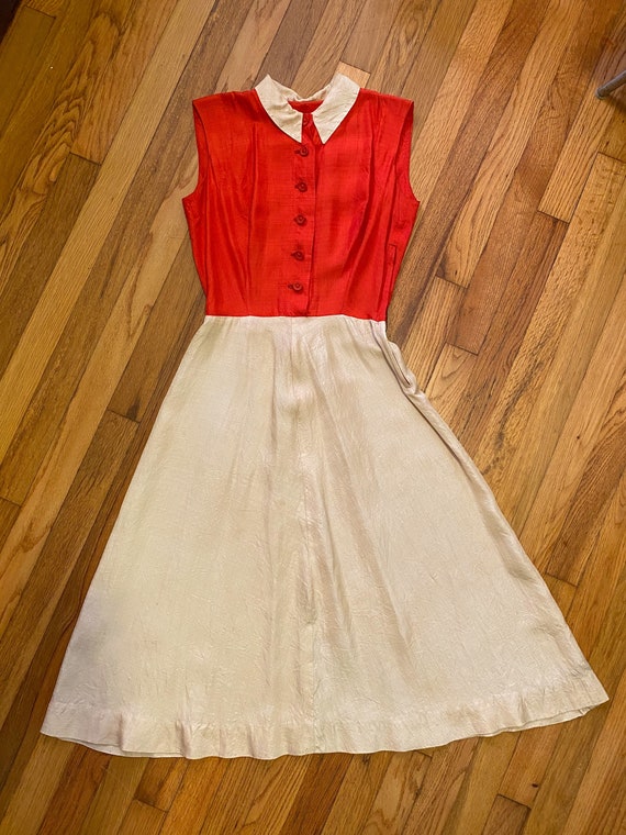 1950s Red White Dress XS Small - Doris Dodson