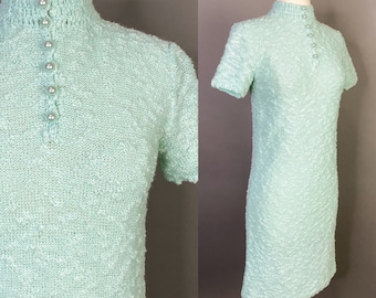 Vintage 1960s 32W Mint Teal Knit Dress Sweater Dress