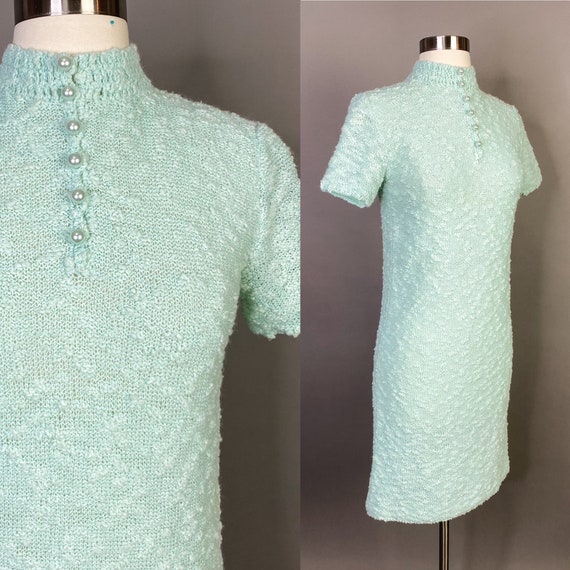 Vintage 1960s 32W Mint Teal Knit Dress Sweater Dr… - image 1