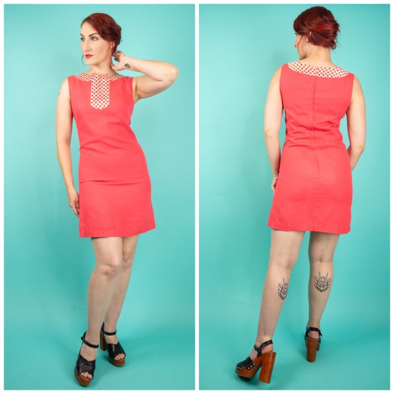 1960s Coral Pink Mini Dress Small - 60s Go Go Dres