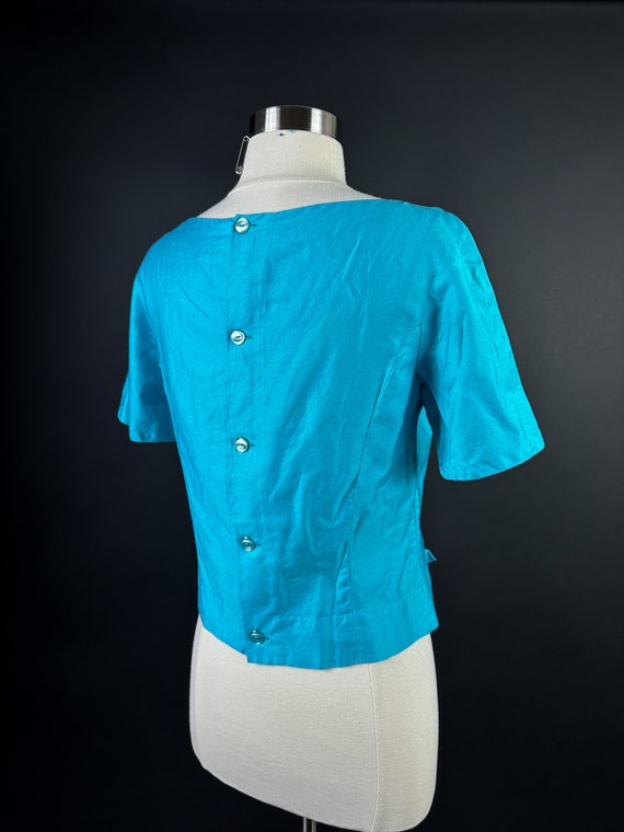 1950s 60s Robin Egg Blue Top XS Small 32 bust - image 8