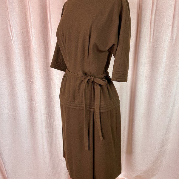 Vintage 1950s 60s Brown Wool Dress 27 waist S/M