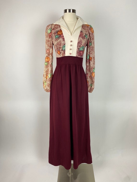 1970s Small Burgundy Maxi Dress - image 1