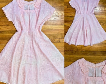 1940s 50s Pale Pink Lace Dress L XL Swing Dress