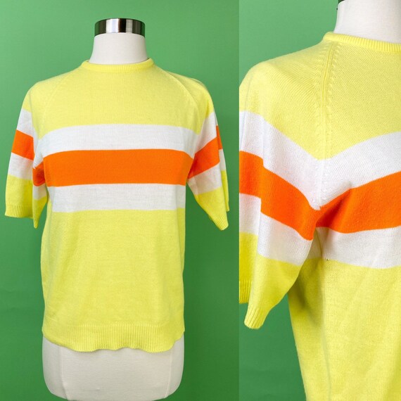 Vintage 1960s Yellow Orange Sweater Top Medium Lar