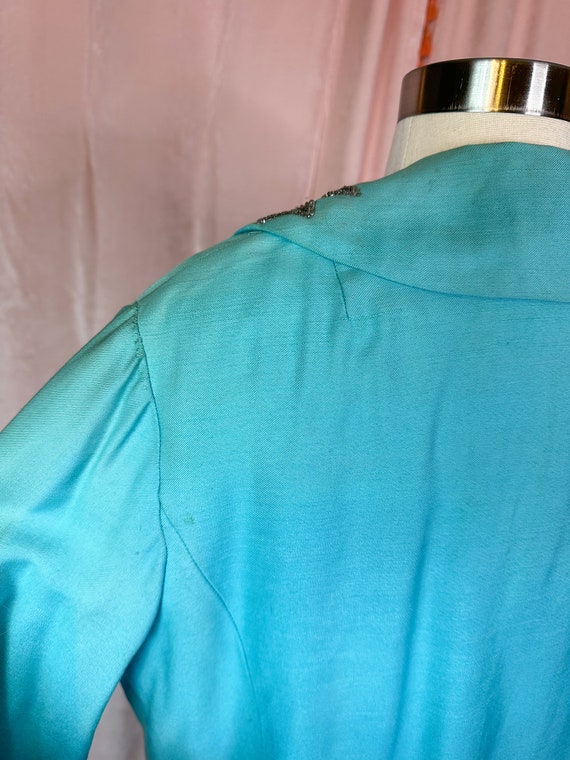 Vintage 1950s Turquoise Blue Skirt Suit Small Med… - image 10