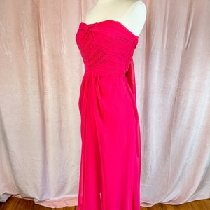 Vintage 1970s 1980s Fuchsia Pink Strapless Dress Chiffon Small 32 Bust