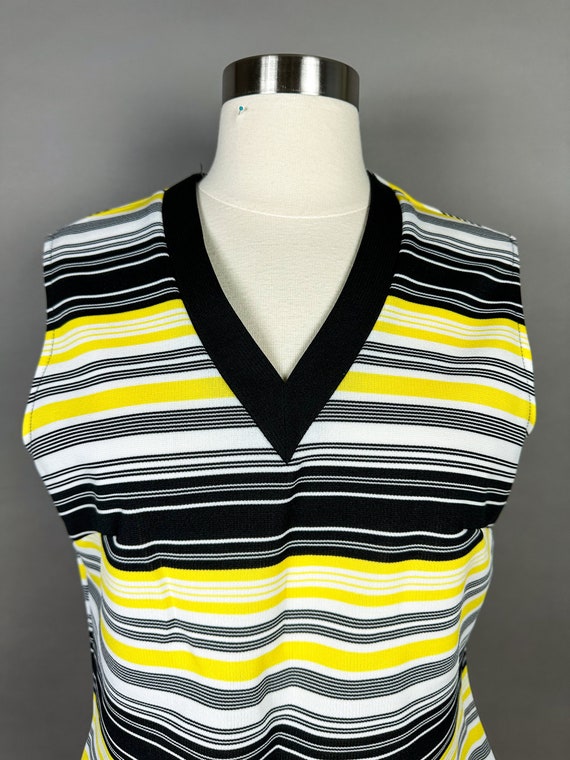 1970s Yellow Black Striped Sleeveless Top Large - image 8