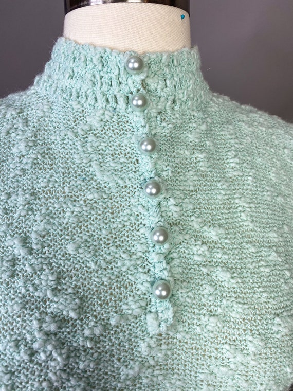 Vintage 1960s 32W Mint Teal Knit Dress Sweater Dr… - image 5