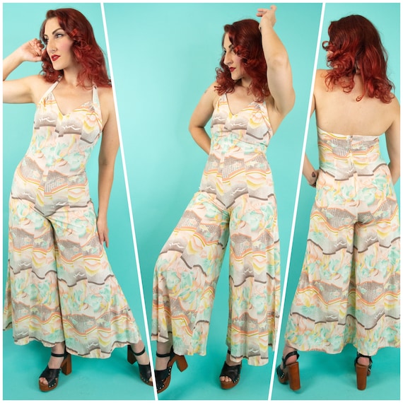 1970s Jumpsuit - Novelty Print - Beach Fish Print