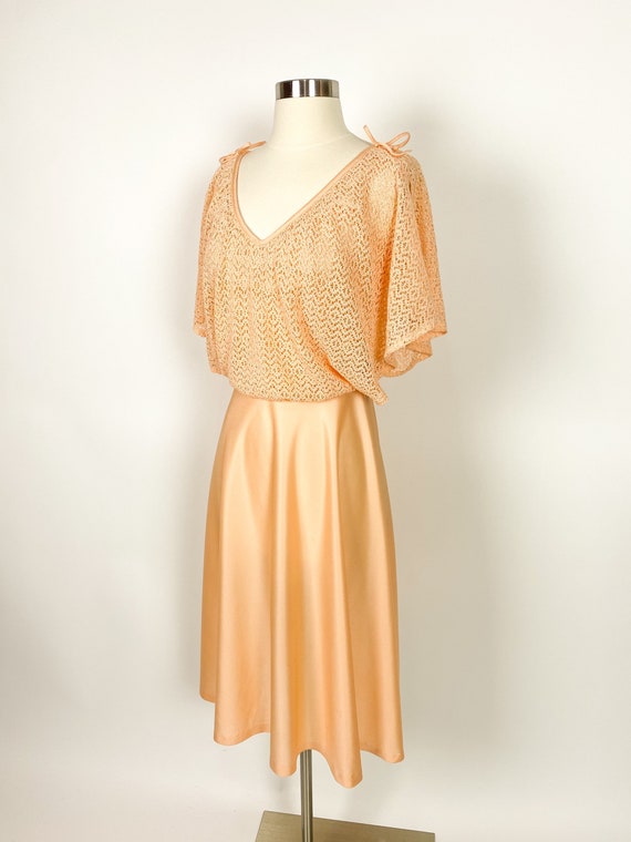 1970s 29W Orange Creamsicle Dress Crochet Top Gem
