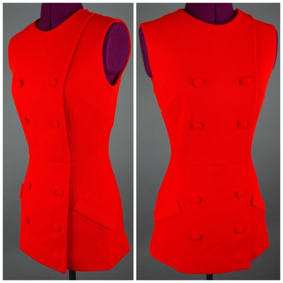 1960s Red Mod Top - 60s Sleeveless Top - Bright Re