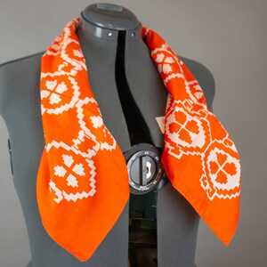 Vintage 1970s Orange Scarf Geometric Block Print image 5