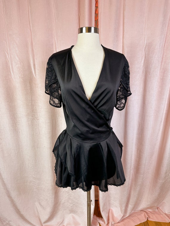 Vintage 1980s 90s Black Lingerie Robe Half Robe M/