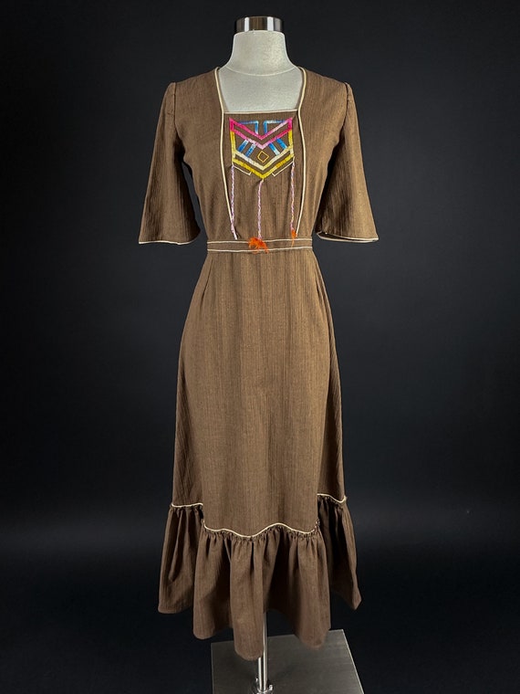 Late 1960s 70s Cotton Prairie Boho Dress XS Small… - image 2