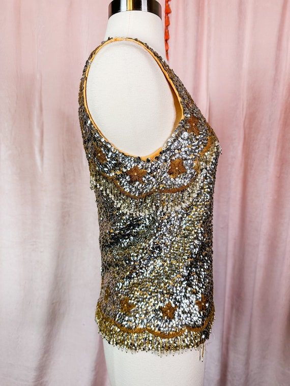 Vintage 1950s 60s Gold and Silver Sequin Beaded S… - image 4