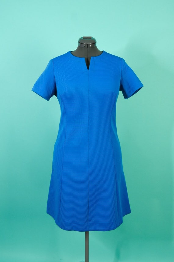 Vintage 1960s 1970s 34 Waist Large Blue Mini Dress