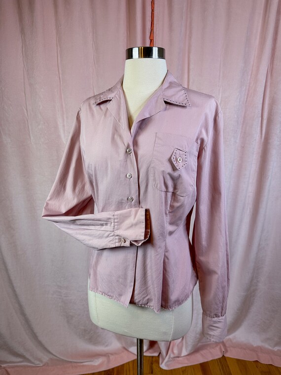 Vintage 1940s Lavender Purple Cotton Blouse 36 38… - image 1