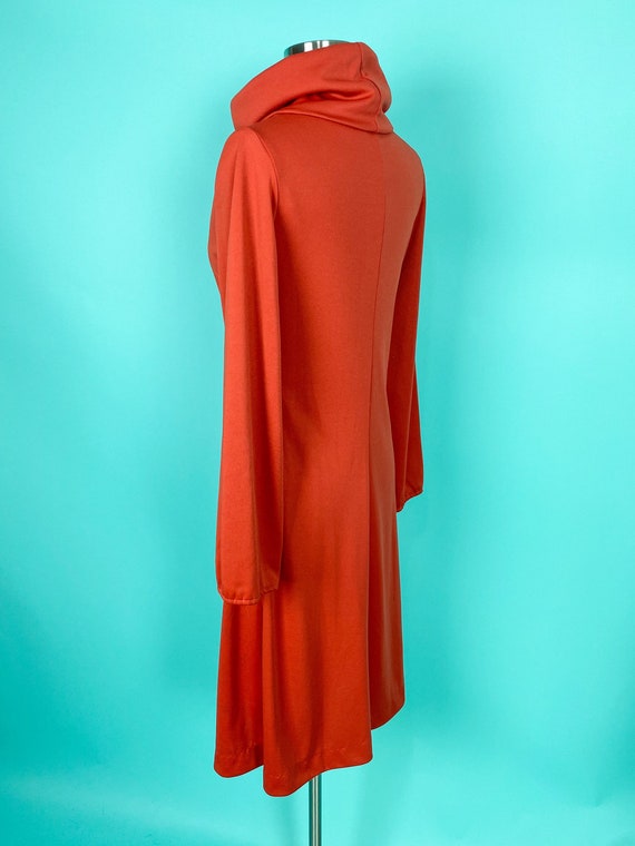 70s 30W Pumpkin Orange Dress Cowl Neck - image 7