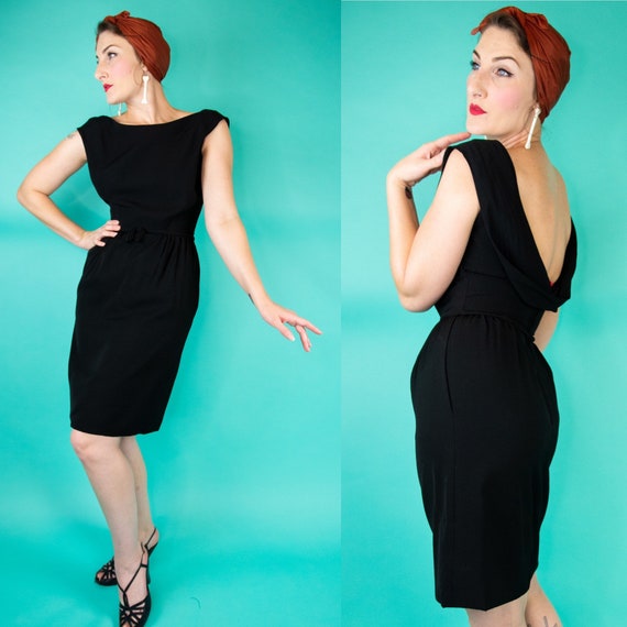 Vintage 1950s 1960s 25W Cocktail Dress with Pocke… - image 1