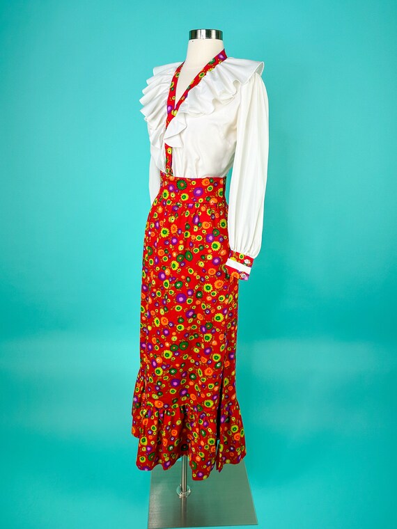 1970s Floral Skirt and Blouse Set Edwardian Style… - image 3