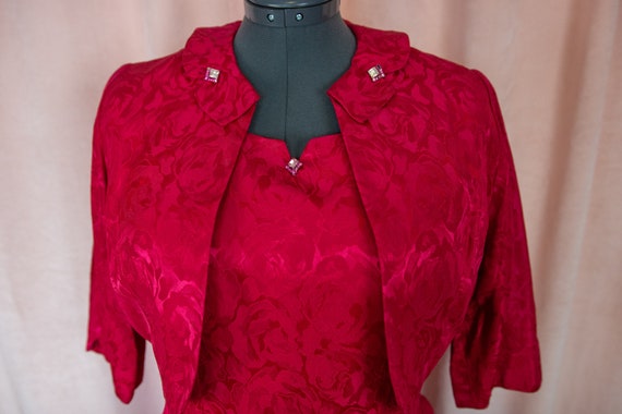 Vintage 1940s 50s Red Dress Set Pencil Dress 34 w… - image 3