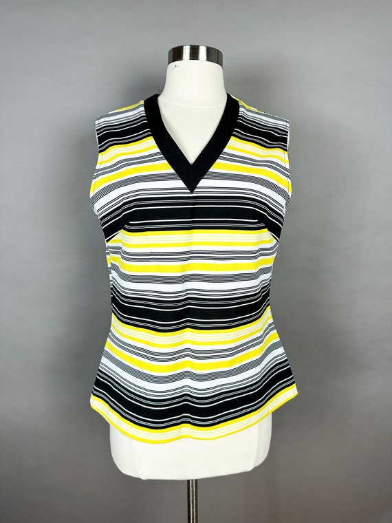 1970s Yellow Black Striped Sleeveless Top Large - image 7