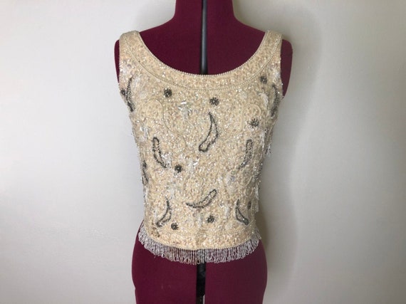 Vintage 1950s Beaded Top - Cocktail Dress Top - Ev